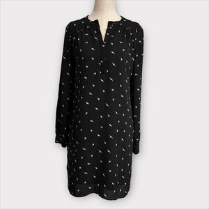 Banana Republic Shift Dress Charcoal Gray Sheer Lined Bird Pattern Women's XS